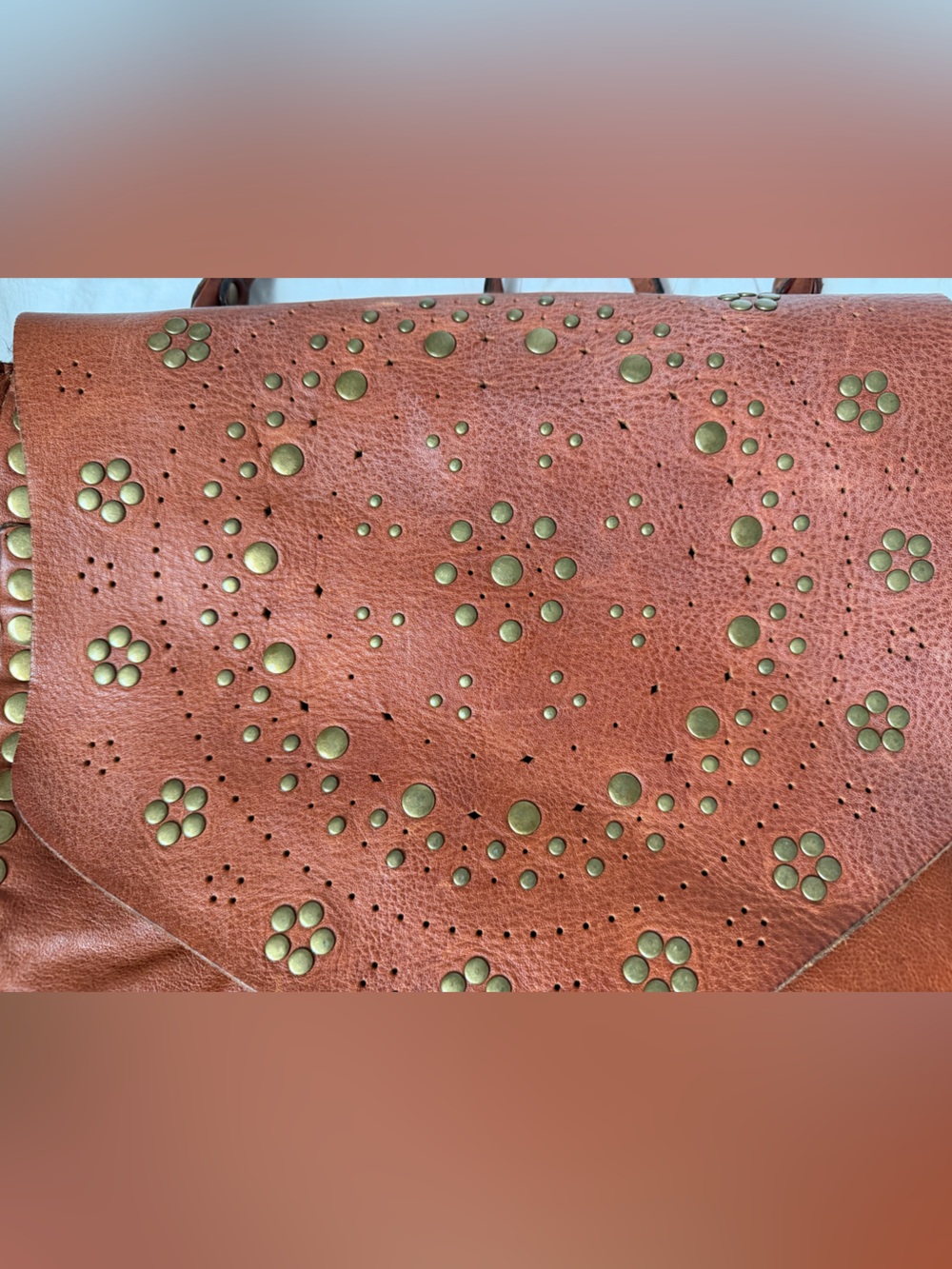 Rust Leather Studded Backpack - Picture 2 of 10